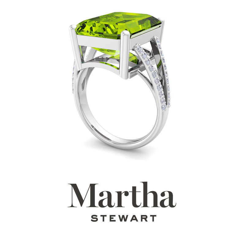 Martha Stewart 10 1/4ctw. Emerald Cut Peridot & Lab Grown Diamond Ring In Sterling Silver image number null